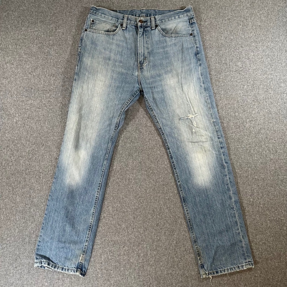 Levis 505 Regular Fit Straight Leg Jeans Mens 34x32 Light Wash Blue Denim Pants